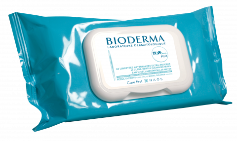 BIODERMA produktová fotka, ABCDerm H2O Micelárne obrúsky 60 ks, starostlivosť o detskú pokožku, čistiace obrúsky