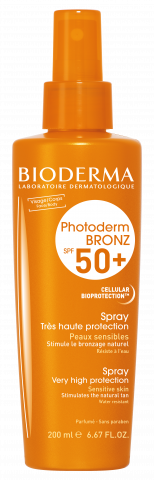 BIODERMA produktová fotka, Photoderm BRONZ Sprej SPF 50+ 200 ml, opaľovací olej na citlivú pokožku